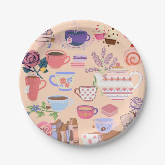 Tee und Bücher Pappteller (Vorderseite)