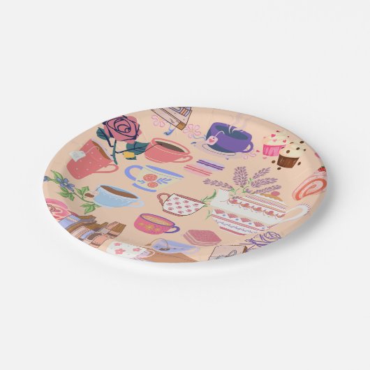 Tee und Bücher Pappteller (Schrägansicht)