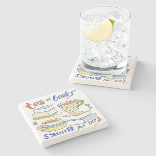 Tee und Bücher Steinuntersetzer (Seitenansicht)