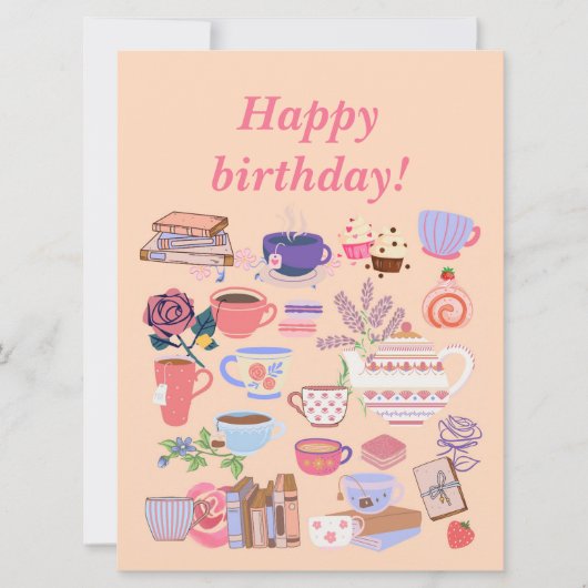 Tee und Bücher zum Geburtstag Karte (Vorderseite)