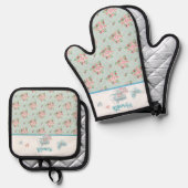 Tee und Cupcake Time Personalisiert Oven Mitt & Po Ofenhandschuh & Topflappen-Set (Vorderseite/Rückseite)