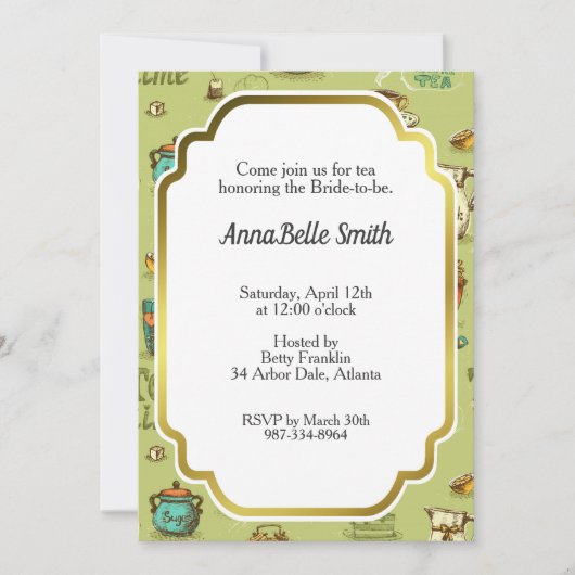 Tee und Honig Tea Time in Green Einladung (Vorderseite)
