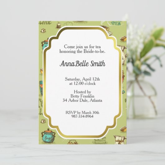 Tee und Honig Tea Time in Green Einladung (Stehend Vorderseite)