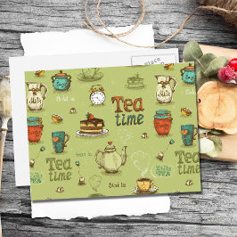 Tee und Honig Tea Time in Green Postkarte