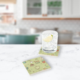 Tee und Honig Tea Time in Green Steinuntersetzer