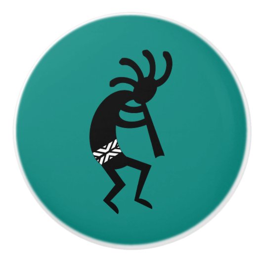 Tee und schwarz Kokopelli Muster Südwestdesign Keramikknauf (Vorderseite)