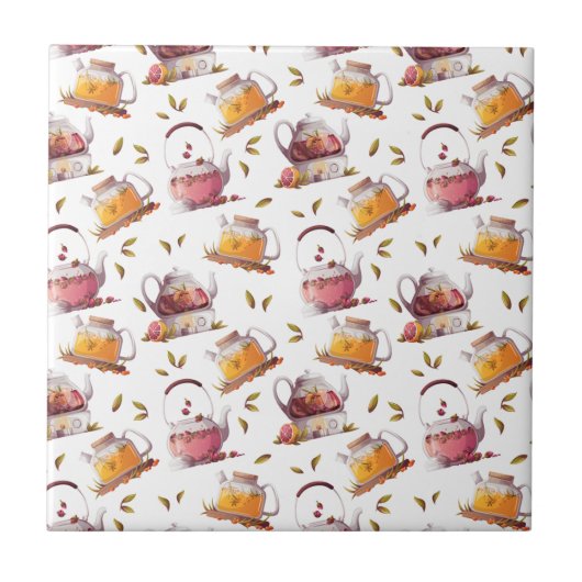 Tee und Tee Blätter Aquarell Fliese (Vorderseite)