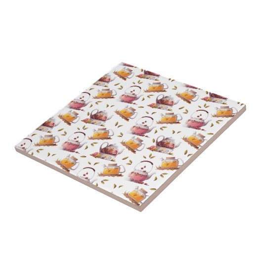 Tee und Tee Blätter Aquarell Fliese (Seite)