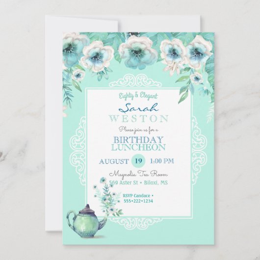 Tee und Tee Tee Wasserfarben Blume Einladung (Vorderseite)