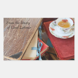 Tee und Vintage Bücher Buchzeichen Rechteckiger Aufkleber