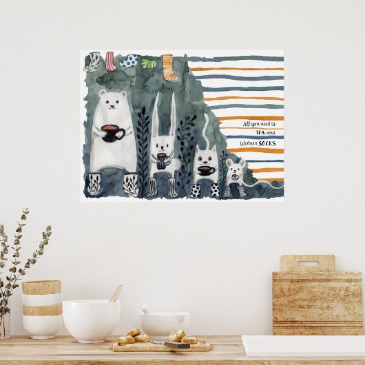 Tee und warme Socken Poster (Küche)