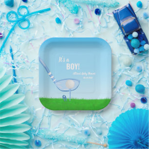 Tee Up Blue Golf Es ist ein Junge! Babyparty Pappteller