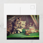 Tee Vintage Katzen Geburtstagswünsche| POSTCARD Feiertagspostkarte (Vorne/Hinten)