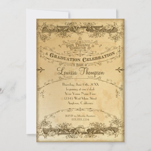Tee Vintager Abschluss Feier Antike Einladung (Vorderseite)