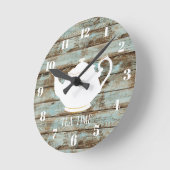 Tee-Zeit-elegante Teekanne-rustikales Runde Wanduhr (Winkel)