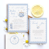Tee-Zubereitungs-Script Blaues Thema Script Baby S Dankeskarte