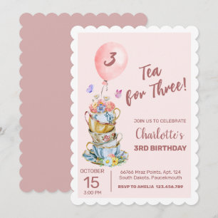 Tee zum 3. Geburtstag Rosa Party Einladung
