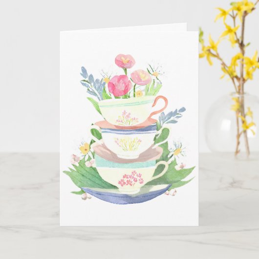 Teebecher in Pastellfarben mit Blume Karte (Gelbe Blume)