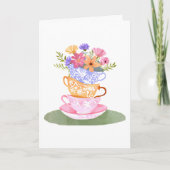 Teebecher in Pastelltönen mit Blume werden gesund Karte (Vorderseite)