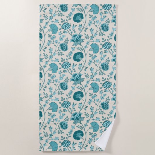 Teebecher mit floralen Mustern auf Creme Strandtuch (Vorderseite)