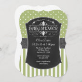 Teebecher mit grauem Sage Chalkboard Streifen Baby Einladung (Vorne/Hinten)