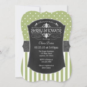 Teebecher mit grauem Sage Chalkboard Streifen Baby Einladung