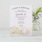 Teebecher mit White Rose Baby Brauen Dusche Einladung (Stehend Vorderseite)