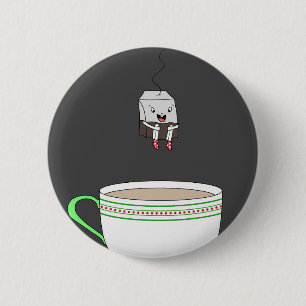Teebeutel, der in Tasse Tee springt Button