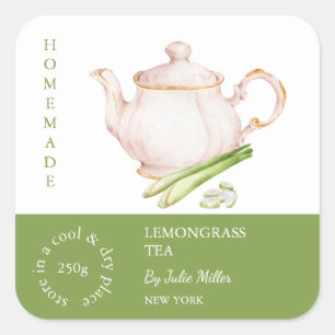 Teebeutel Lemongrass Tee-Label Quadratischer Aufkleber