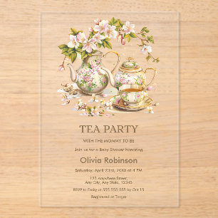 Teebeutel mit floraler Tee Party Zeit für Tea Baby Acryleinladungen