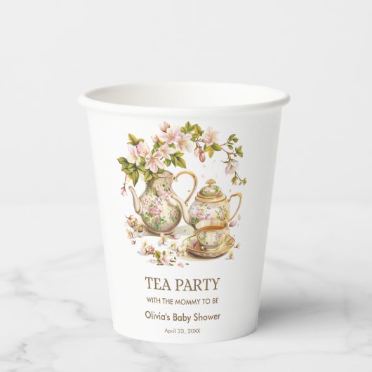 Teebeutel mit floraler Tee Party Zeit für Tea Baby Pappbecher (Vorderseite)