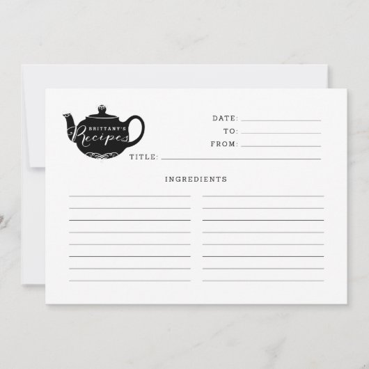 Teebeutel-Rezept-Karte mit schwarzem und weißem Na (Vorderseite)