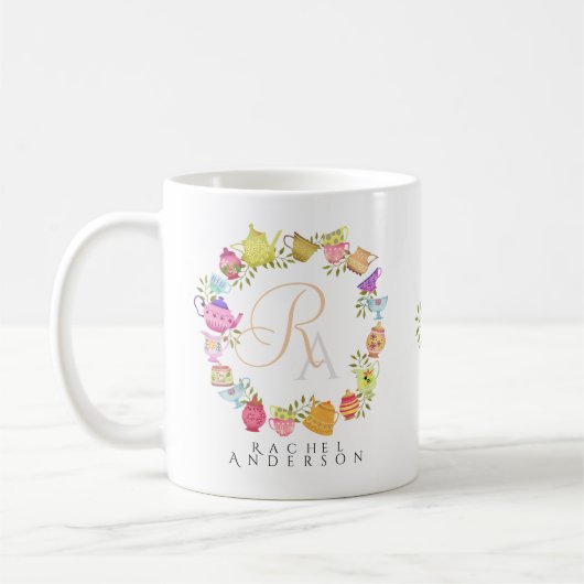 Teebeutel und Monogramm-Tasse Kaffeetasse (Links)