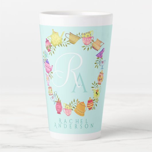 Teebeutel und Tassen Monogramm Pastel Blue Tasse (Vorderseite)