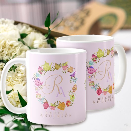 Teebeutel und Tassen Monogramm Pastell Pink Tasse