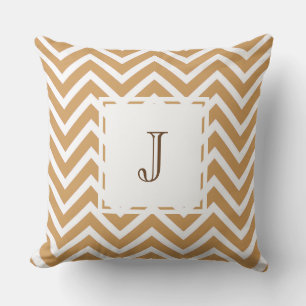 Teebraun klassisches Zickzack Monogramm-Design Kissen