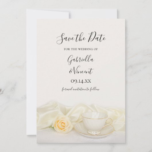 Teecup Blume mit weißer Rose Hochzeit Retten Sie d Save The Date (Vorderseite)