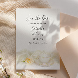 Teecup Blume mit weißer Rose Hochzeit Retten Sie d Save The Date
