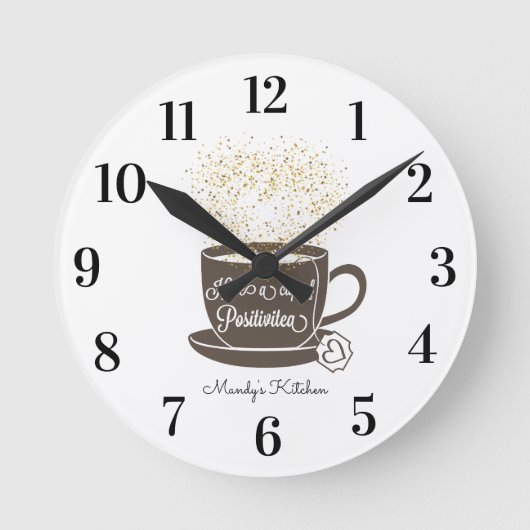 Teecup braunes, inspirierendes Zitat Runde Wanduhr (Vorderseite)