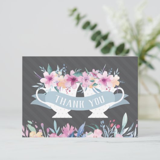 Teecup Dankeschön Karte mit Blume (Stehend Vorderseite)