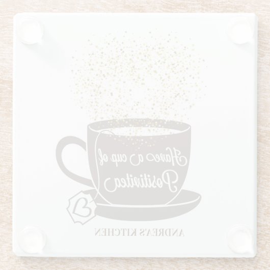 Teecup Zitat Braungelb Weiß Inspiration Glasuntersetzer (Rückseite)