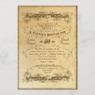 Teeflecken-Vintage-Hochzeit 2 - Paarduschparty Einladung