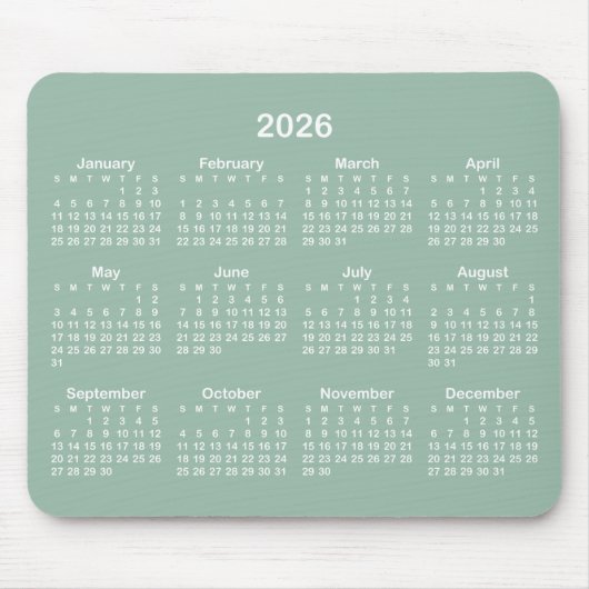 Teegrün und Weiß Kalender Mousepad (Vorne)