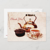 Teekanne aus Messing, eine Tasse Tee und Marmelade Postkarte (Vorne/Hinten)