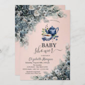 Teekanne Blueberry Blume Kinderdusche Einladung (Vorne/Hinten)