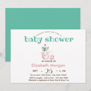 Teekanne Blume Babydusche Einladung