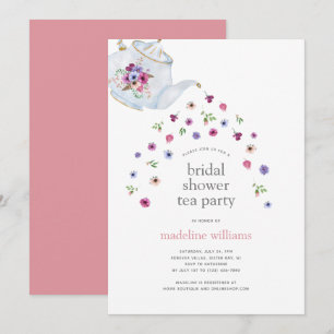 Teekanne Blume Brautparty Tee Party Einladung