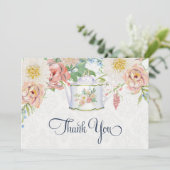 Teekanne Danke, Dusty Blue Blush Pink Floral Dankeskarte (Stehend Vorderseite)