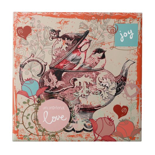 Teekanne-Fantasiegrunge-Keramik-Fliese Fliese (Vorderseite)