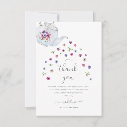 Teekanne floral Bridal Tee Party Danke Karte (Vorderseite)